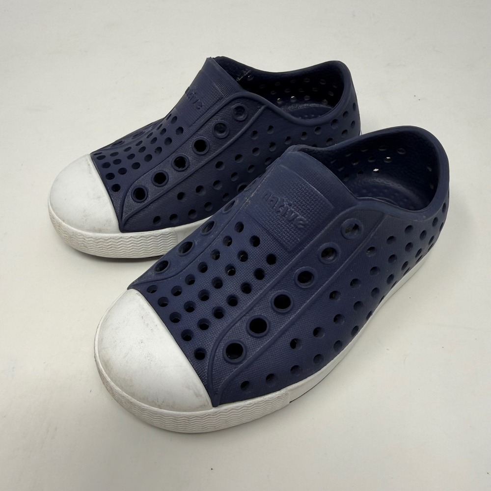Native Shoes Jefferson Navy Blue White Perforated Slip On Water Shoes Kids 11